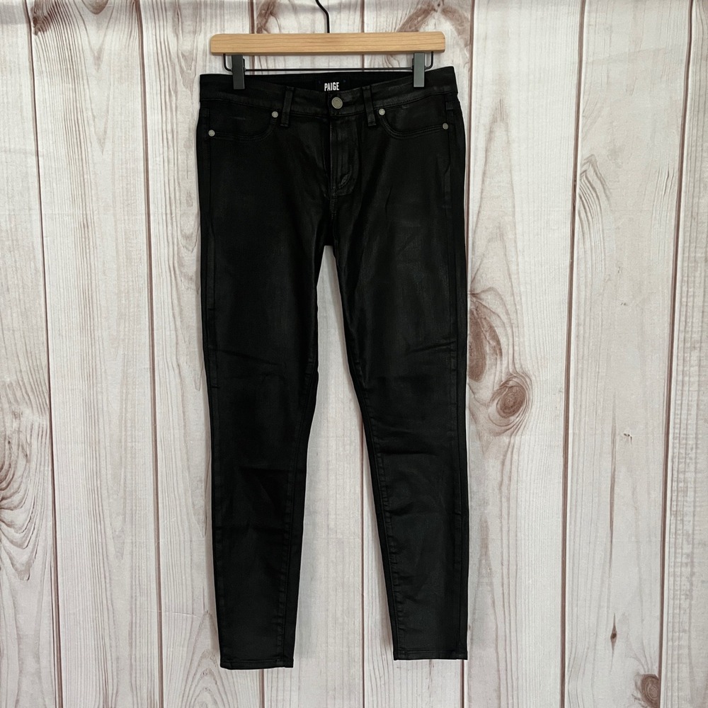 PAIGE Verdugo Ankle Black Coated Skinny Waxed Jeans Size 30